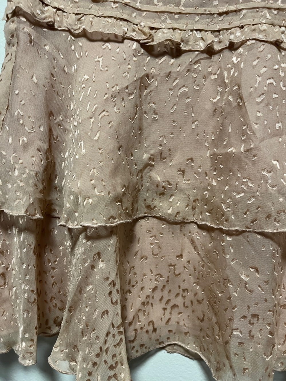 REISS Animal Print Lelis Burn-Out Pattern Tiered Mini Skirt, Light Pink, Size 2 - Picture 4 of 11